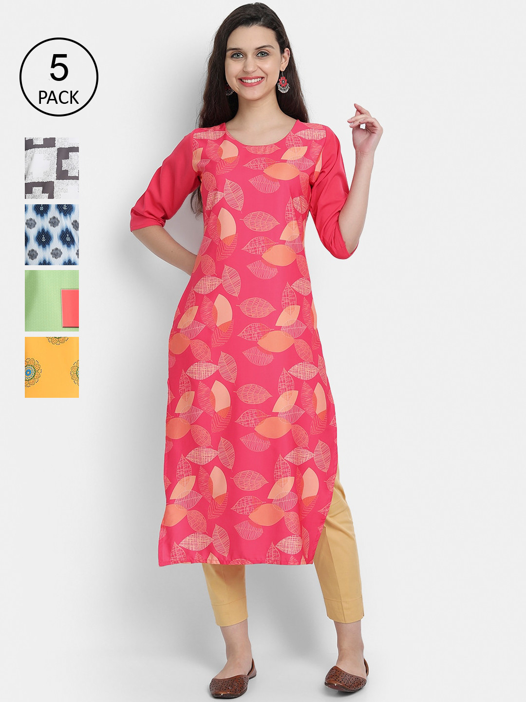 

7Threads Women Multicoloured Geometric Checked Flared Sleeves Gotta Patti Crepe Kurta, Multi