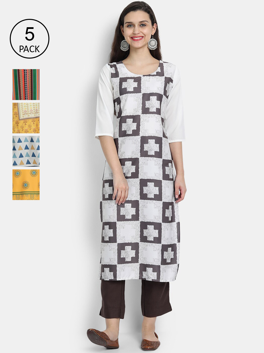 

7Threads Women Multicoloured Geometric Printed Crepe Kurta, Multi
