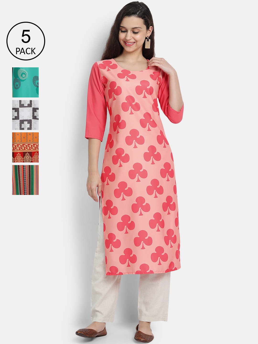 

7Threads Women Pack Of 5 Kurtas, Orange