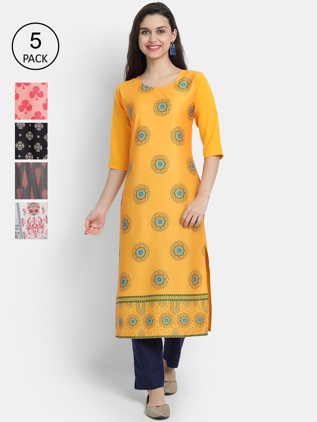 

7Threads Women Pack Of 5 Kurtas, White