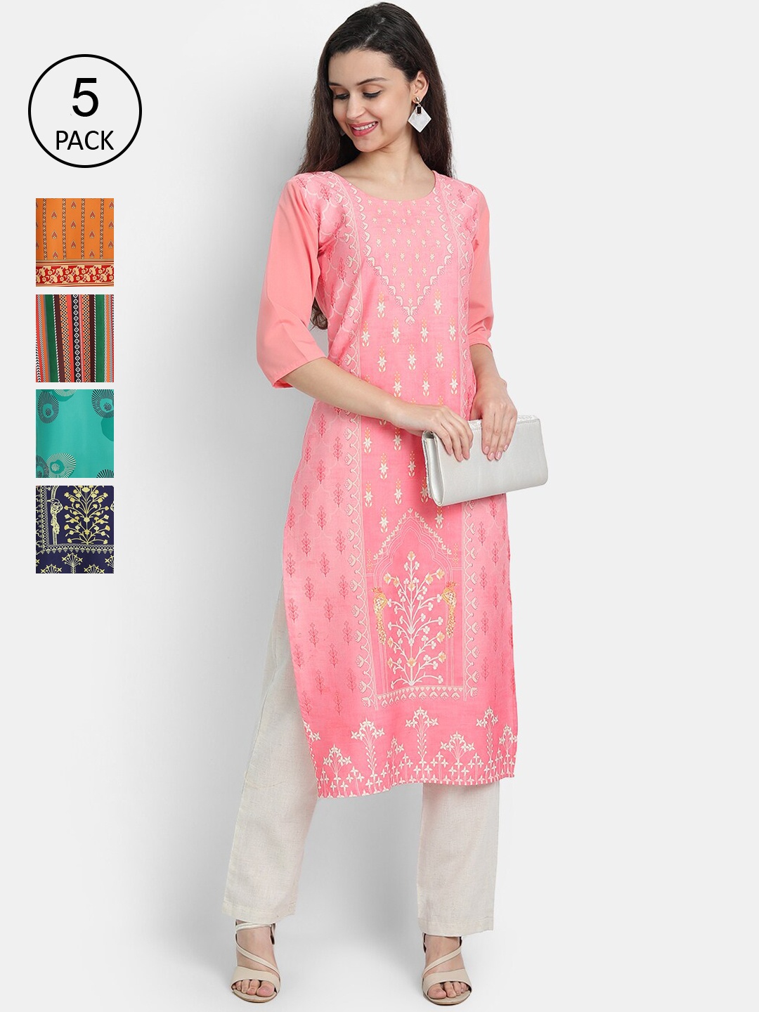 

7Threads Women Pack Of 5 Kurtas, Multi