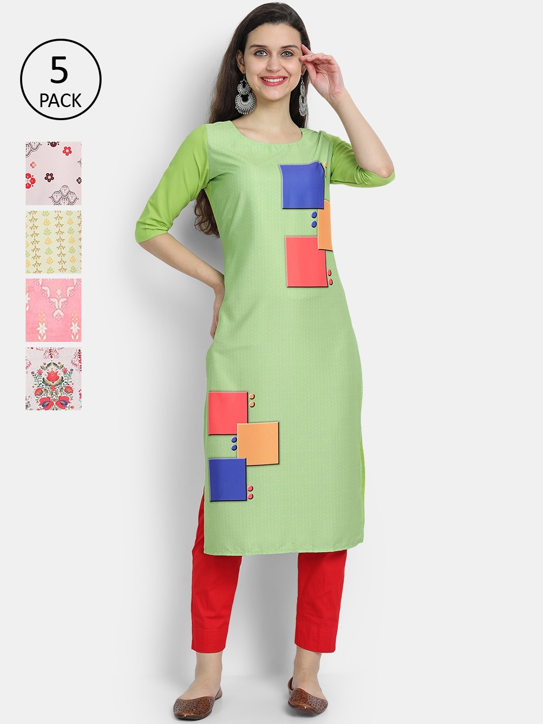 

7Threads Women Multicoloured Colourblocked Thread Work Crepe Kurta, Multi
