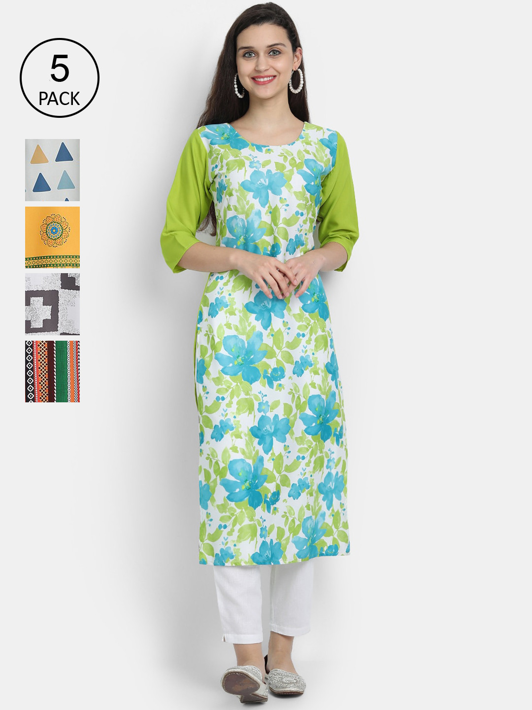 

7Threads Women Pack Of 5 Kurtas, Yellow