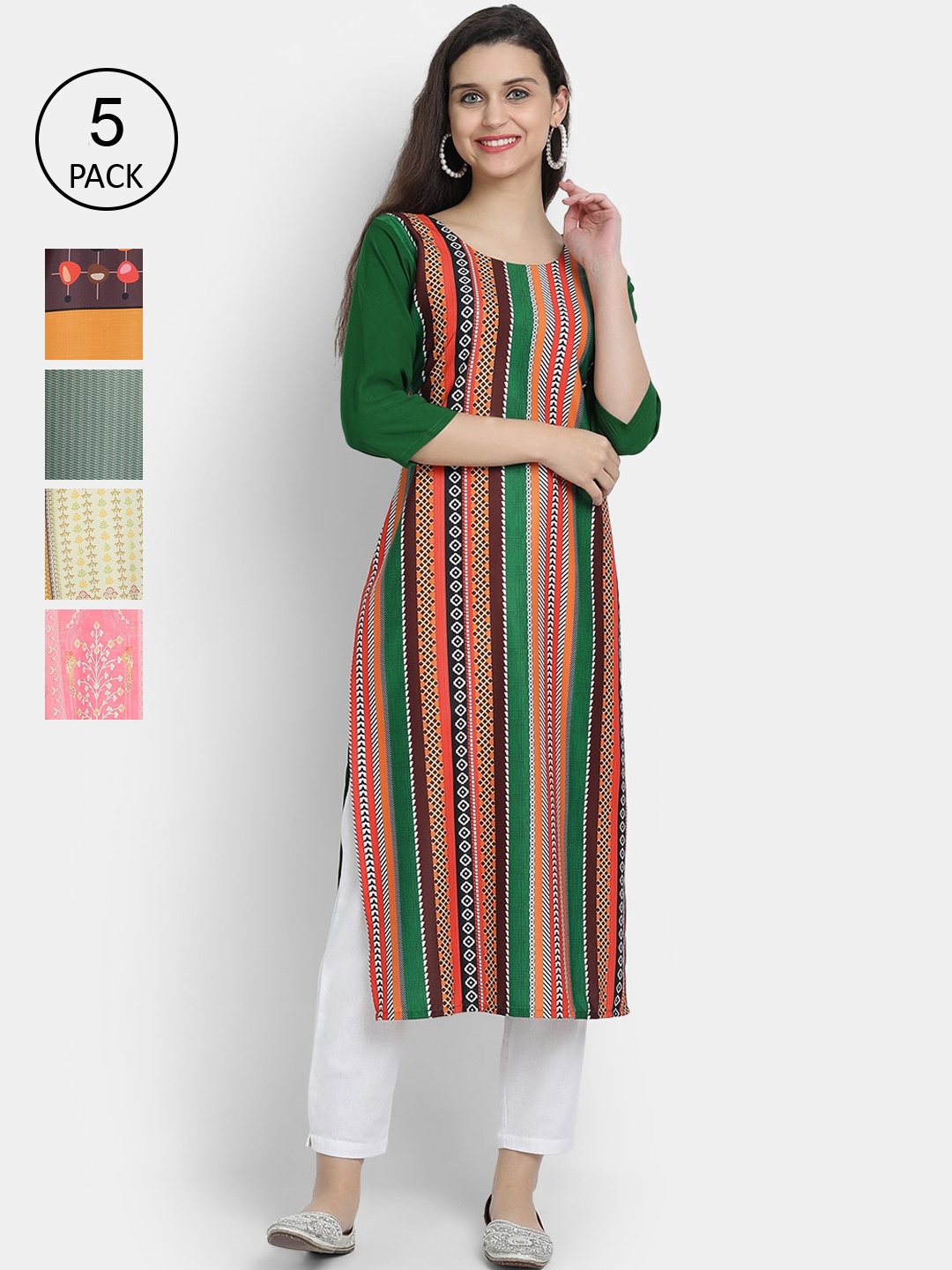 

7Threads Women Multicoloured Striped Flared Sleeves Crepe Kurta, Multi
