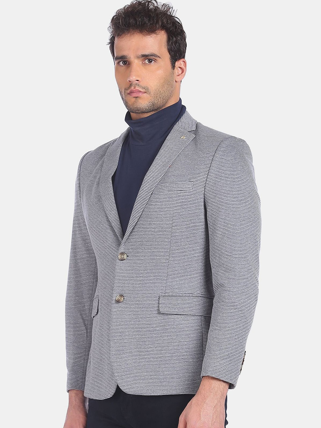 

Arrow Men Grey Striped Single Breasted Casual Blazer