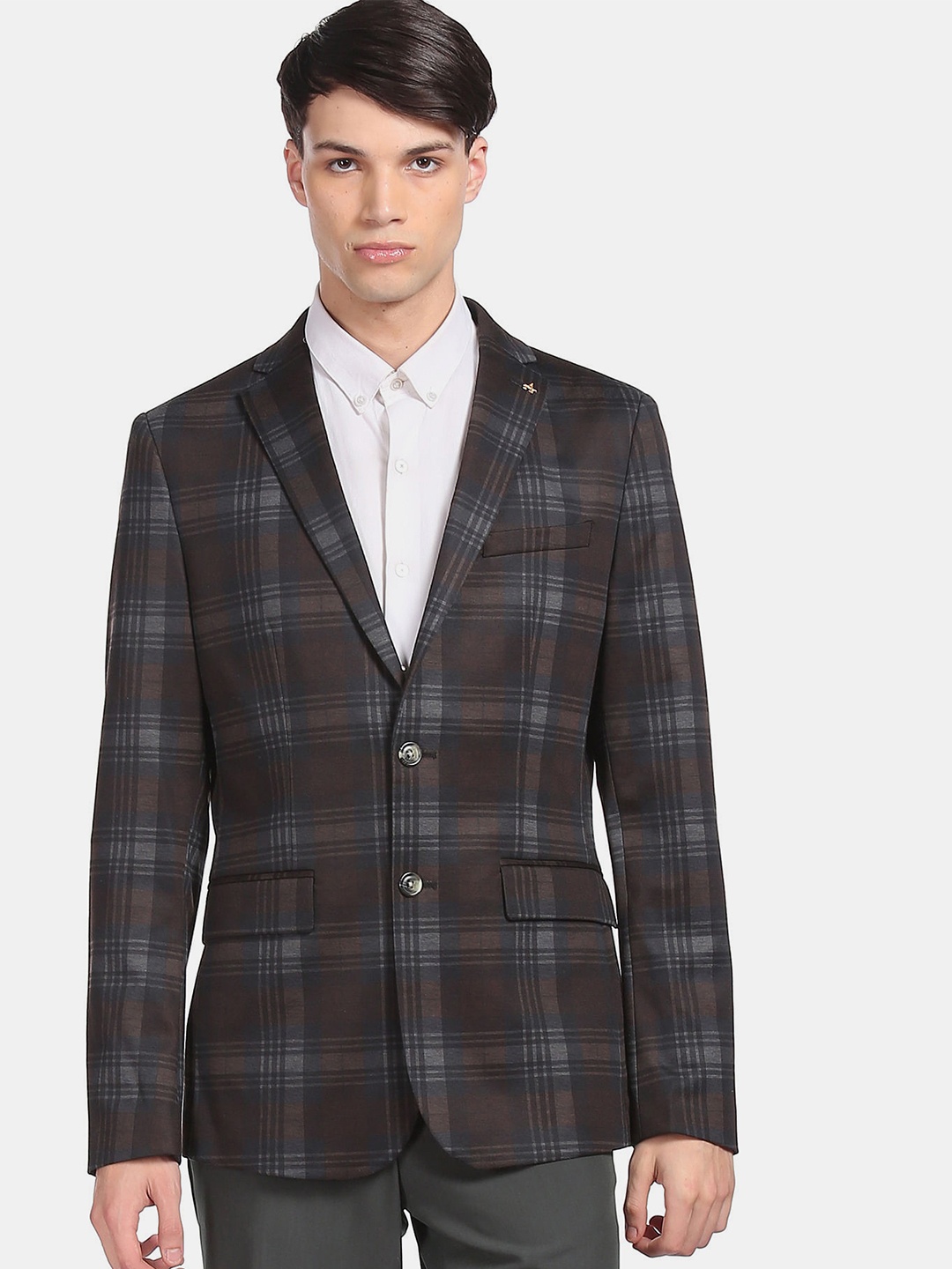 

Arrow Men Brown & Grey Checked Single-Breasted Casual Blazer