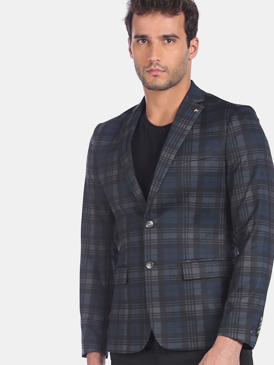 

Arrow Men Blue & Grey Checked Single-Breasted Casual Blazer
