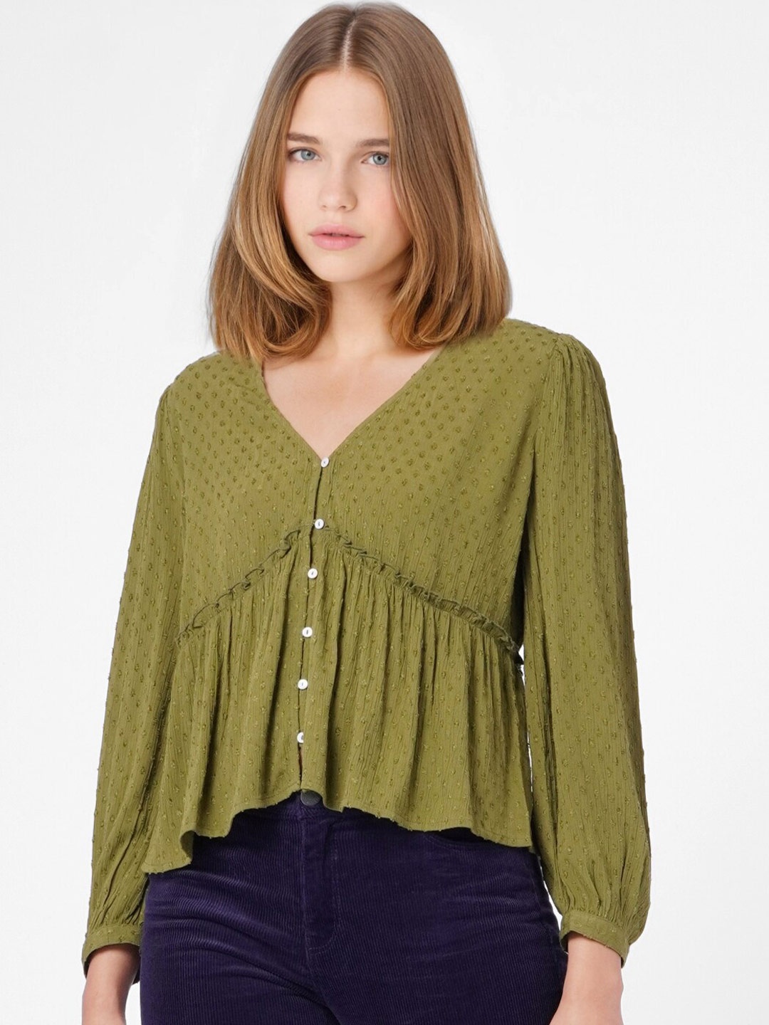 

ONLY Green Tie-Up Neck Top