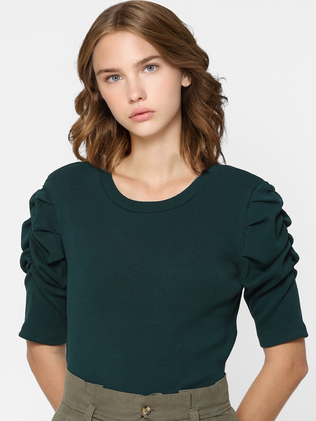 

ONLY Green Puff-Sleeves Top