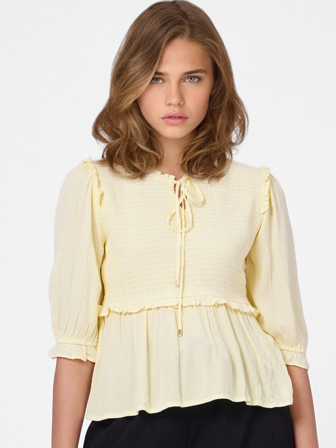 

ONLY Yellow Tie-Up Neck Top
