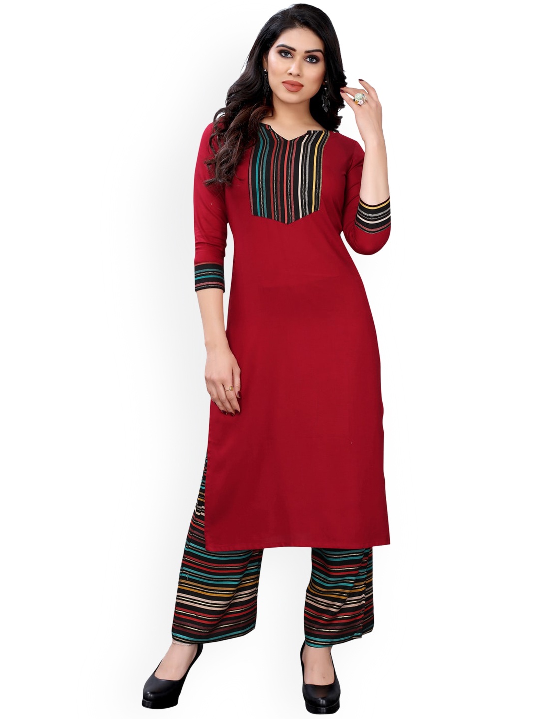

KALINI Women Red Yoke Design Mirror Work Kurta