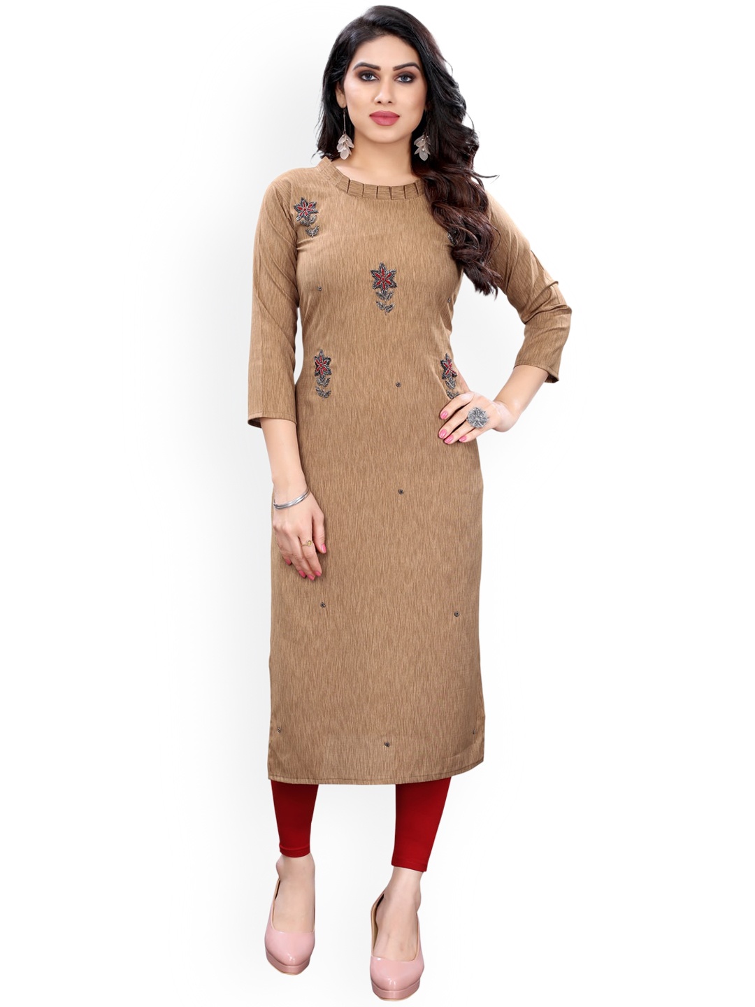 

KALINI Women Brown & Black Ethnic Motifs Embellished Pure Cotton Kurta