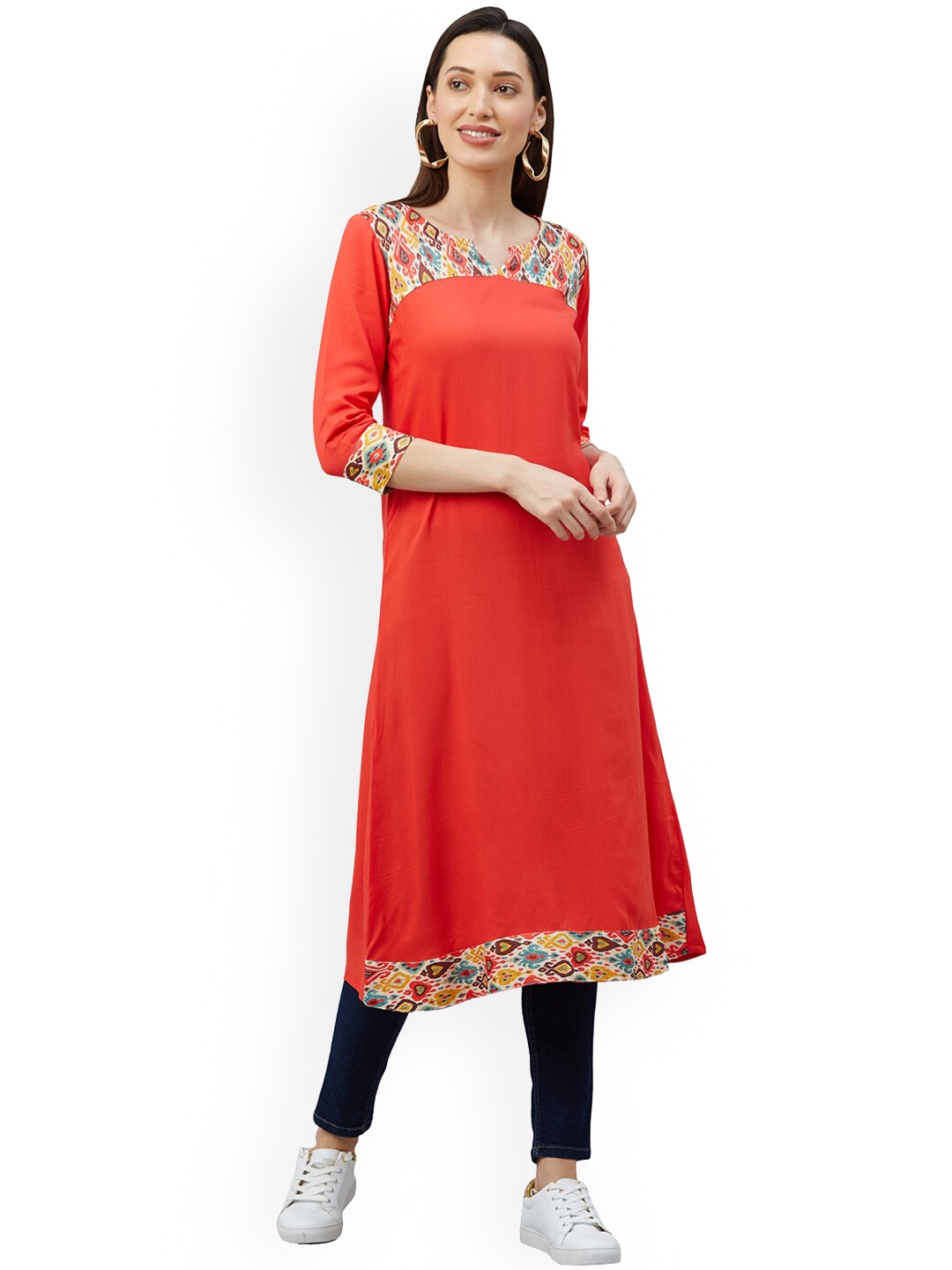 

KALINI Women Orange & White Ethnic Motifs Printed Anarkali Kurta