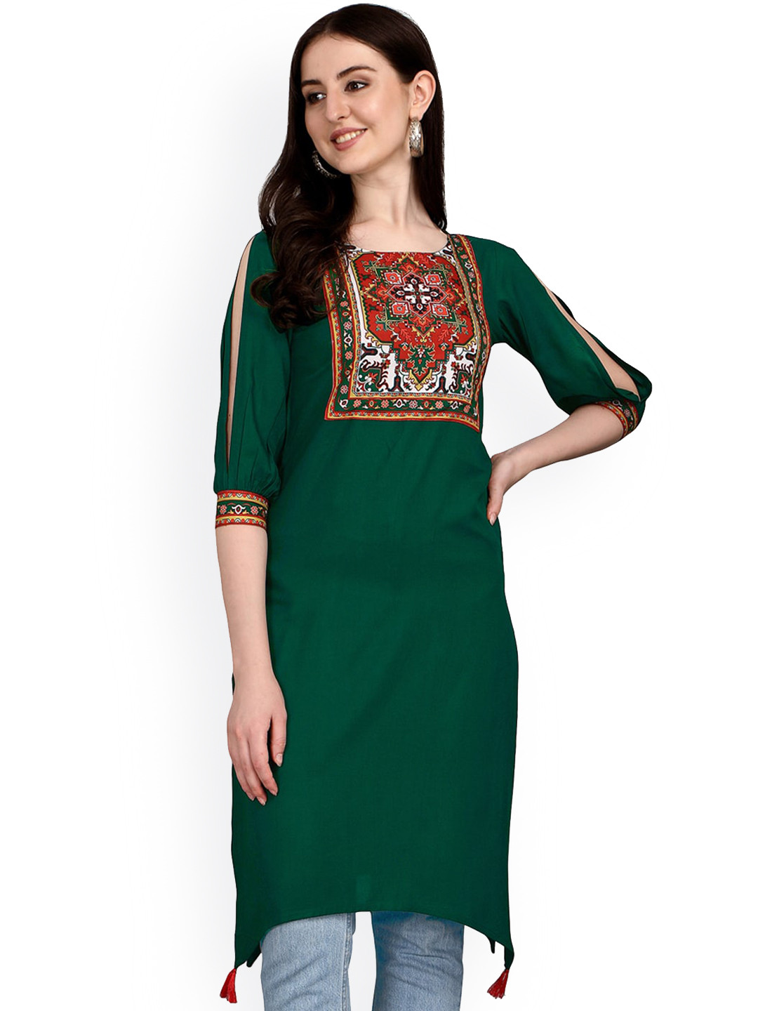 

KALINI Women Green Yoke Design Thread Work Kurta
