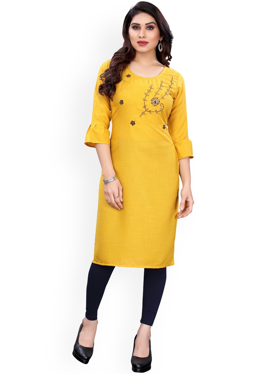 

KALINI Women Yellow & Gold-Toned Ethnic Motifs Embellished Kurta