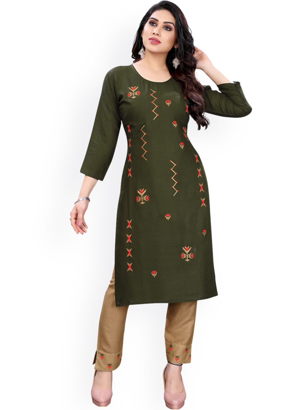

KALINI Women Teal Embroidered Thread Work Kurta