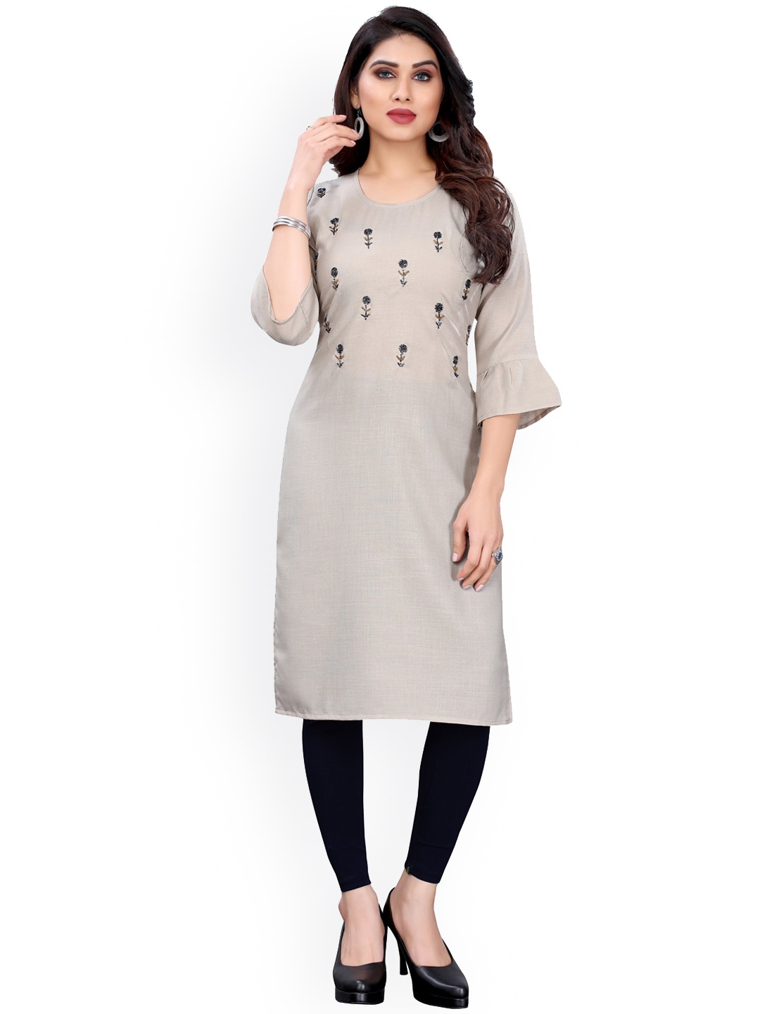 

KALINI Women Grey Embroidered Flared Sleeves Thread Work Kurta