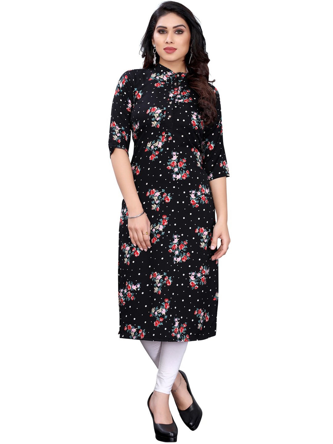 

KALINI Women Black Floral Printed Gotta Patti Crepe Kurta