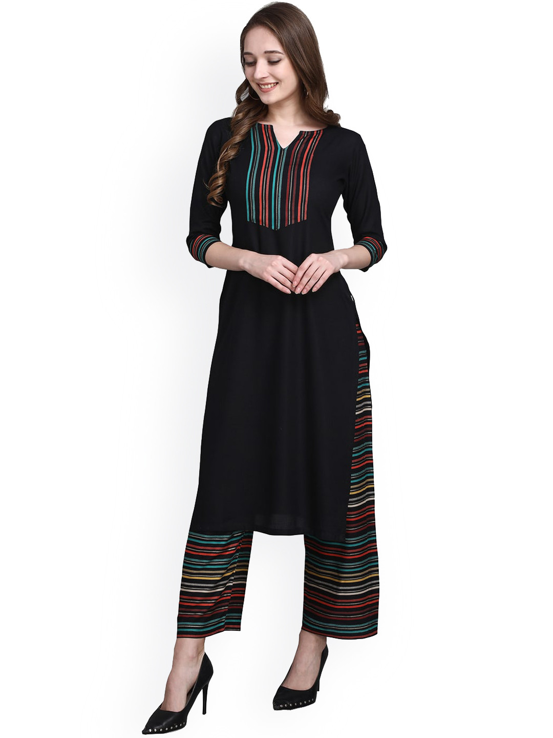 

KALINI Women Black & Pink Yoke Design Kurta