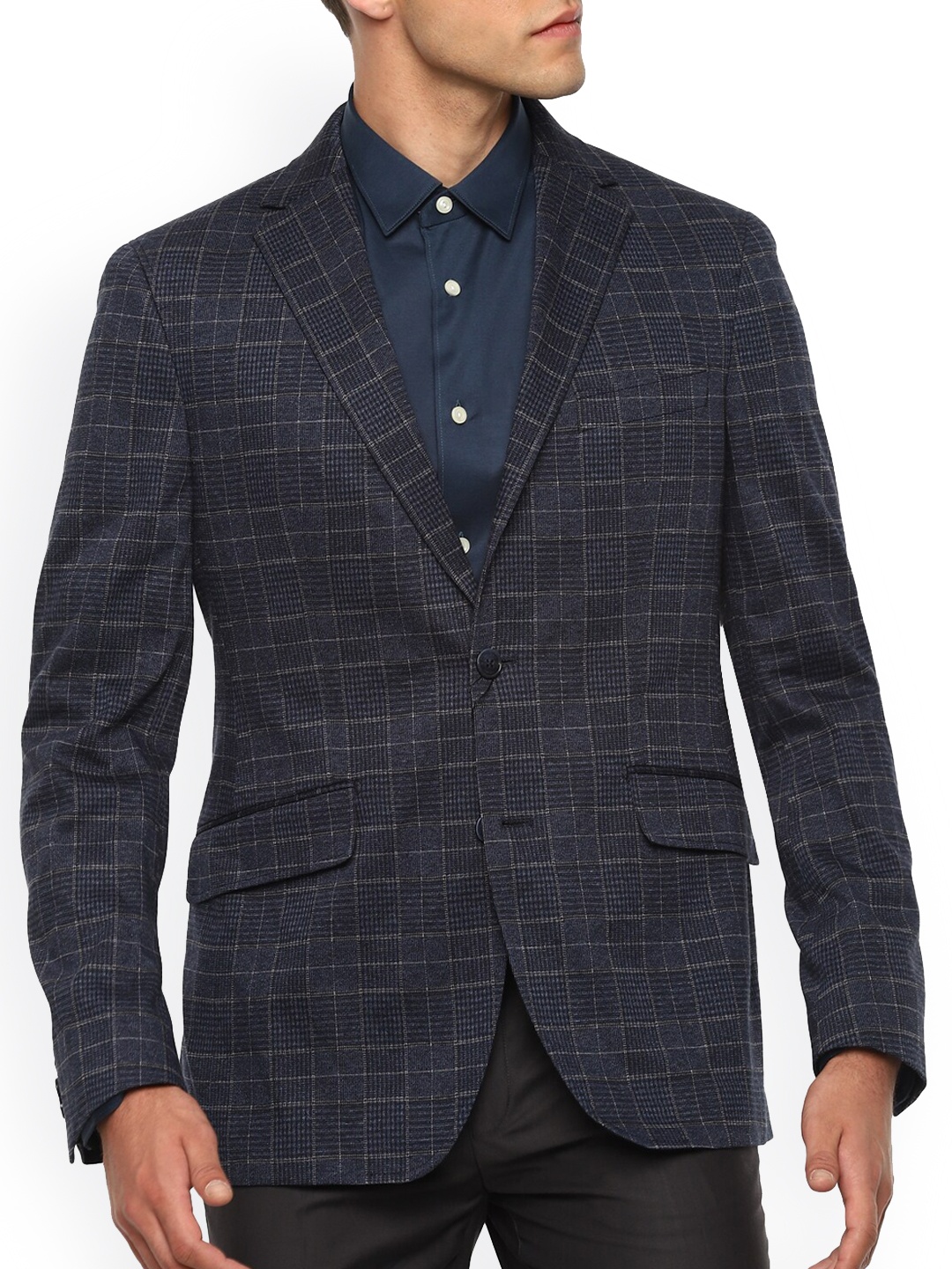 

HACKETT LONDON Men Blue Checked Pure Cotton Single-Breasted Blazer