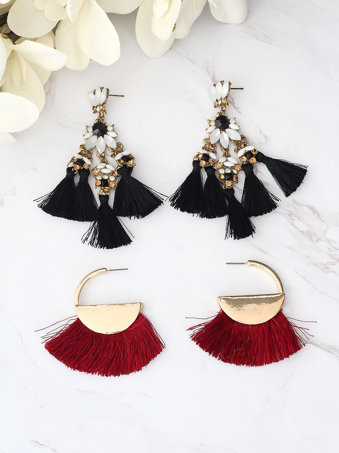 

Bellofox Set Of 2 Gold-Toned & Red Contemporary Drop Earrings