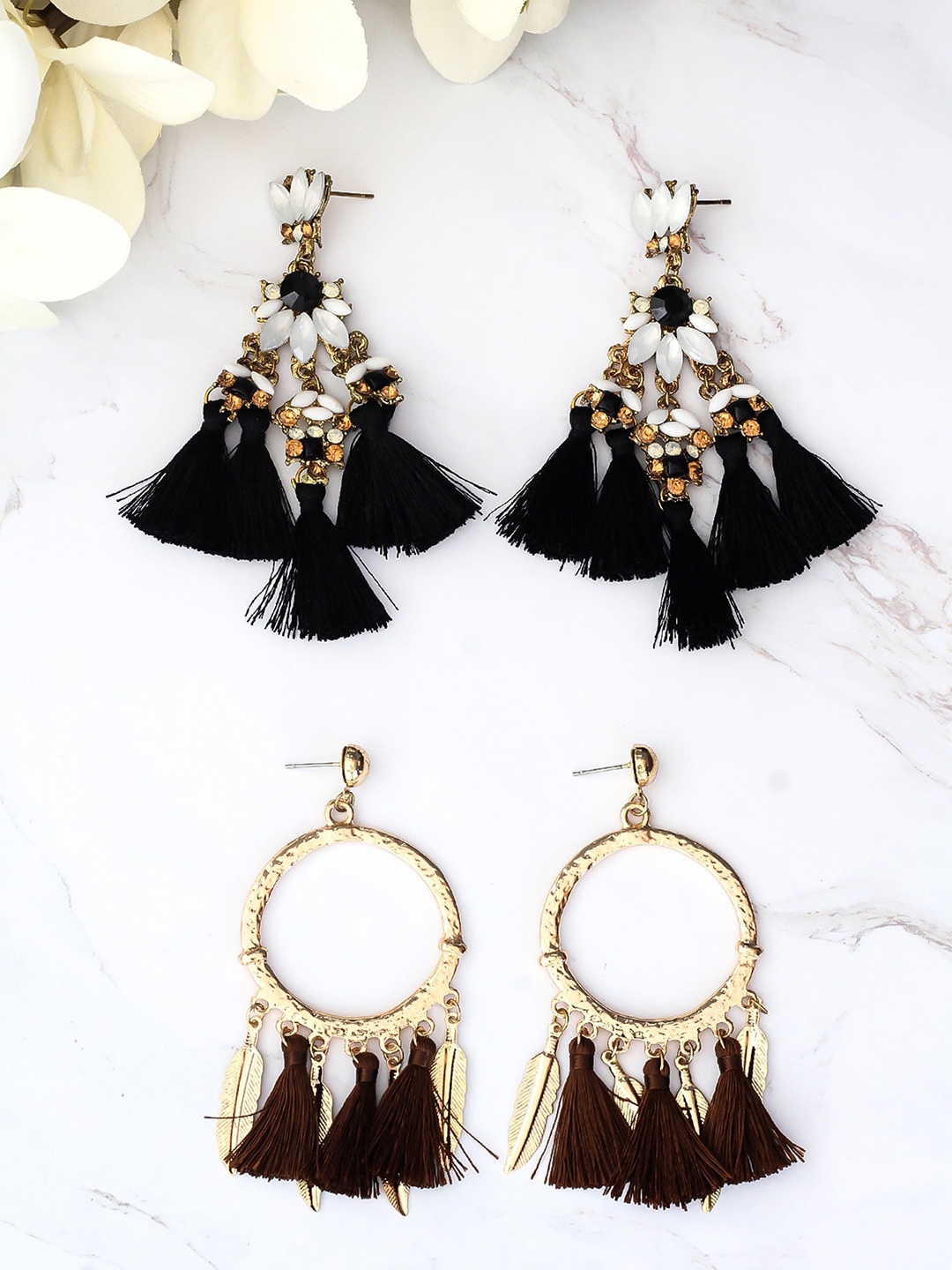 

Bellofox Women Set of 2 Stone-Studded Earrings, Black