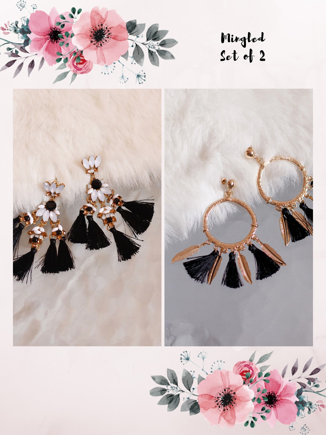 

Bellofox Set Of 2 Black Contemporary Jhumkas Earrings