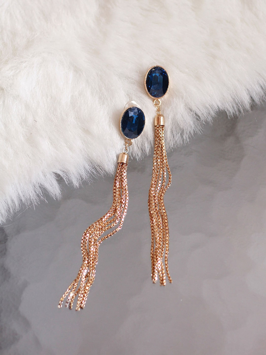 

Bellofox Blue & Gold-Toned Oval Drop Earrings