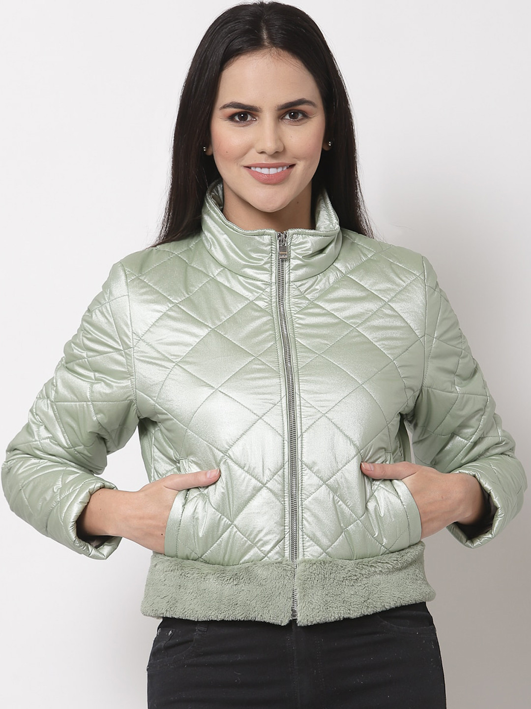 

Juelle Women Green Crop Quilted Jacket