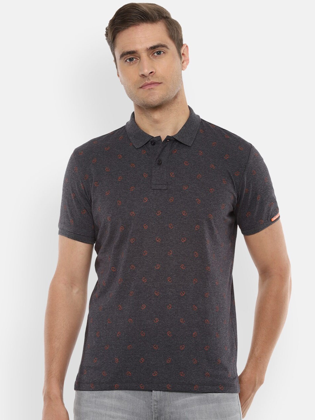 Louis Philippe Sport Men Grey Polo Collar Slim Fit T-shirt