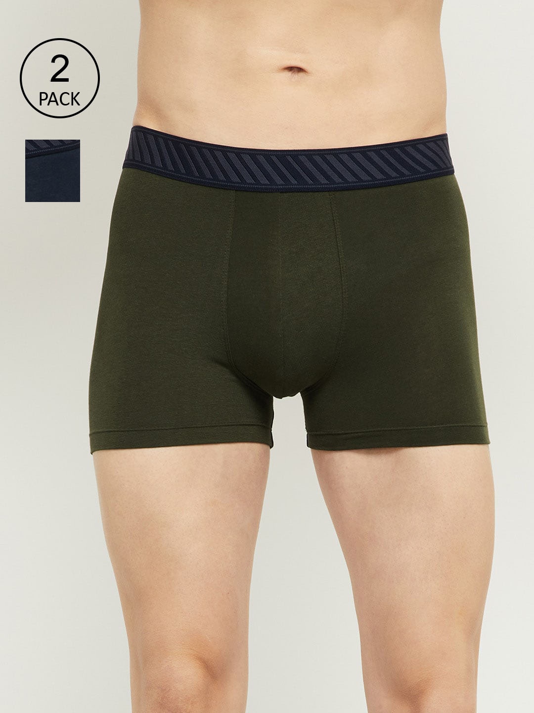

max Men Pack of 2 Navy Blue & Olive Green Solid Basic Briefs