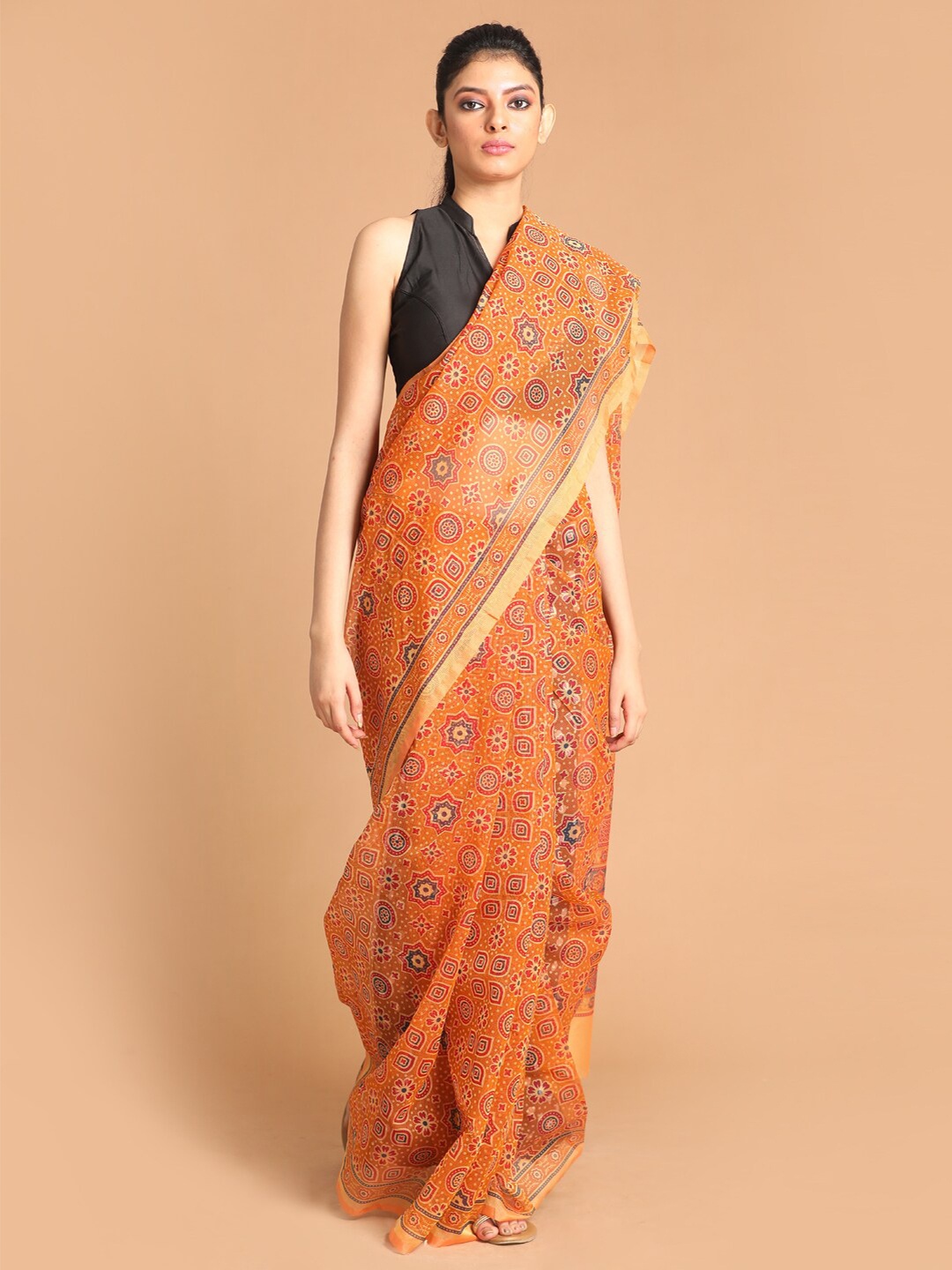 

Indethnic Coral Ethnic Motifs Printed Saree