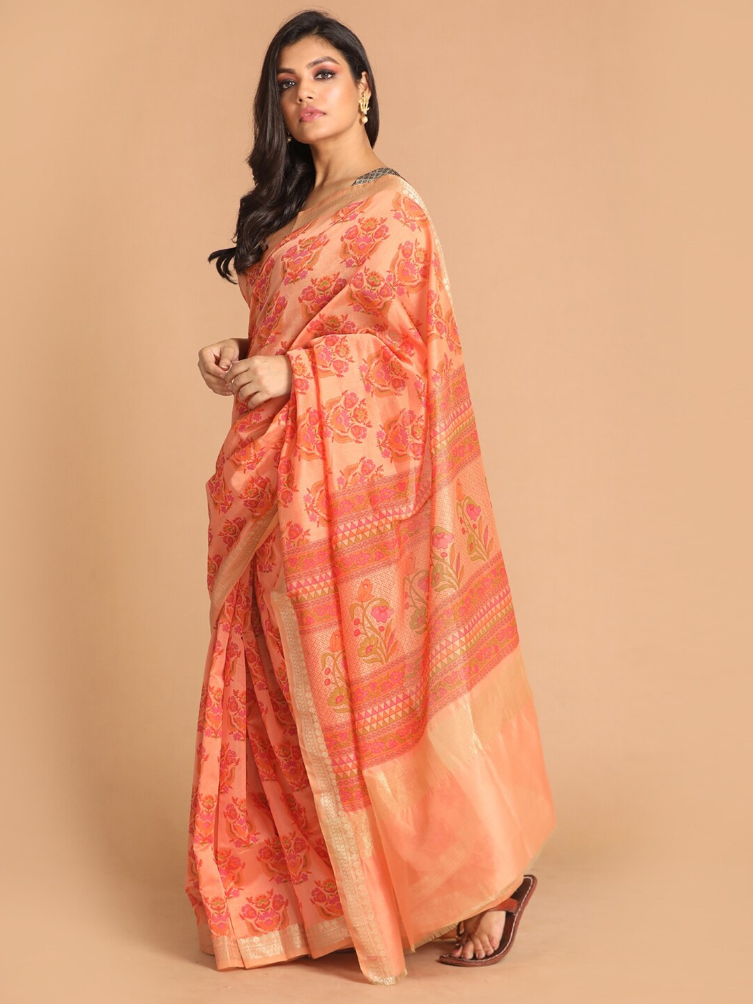 

Indethnic Coral Ethnic Motifs Printed Saree