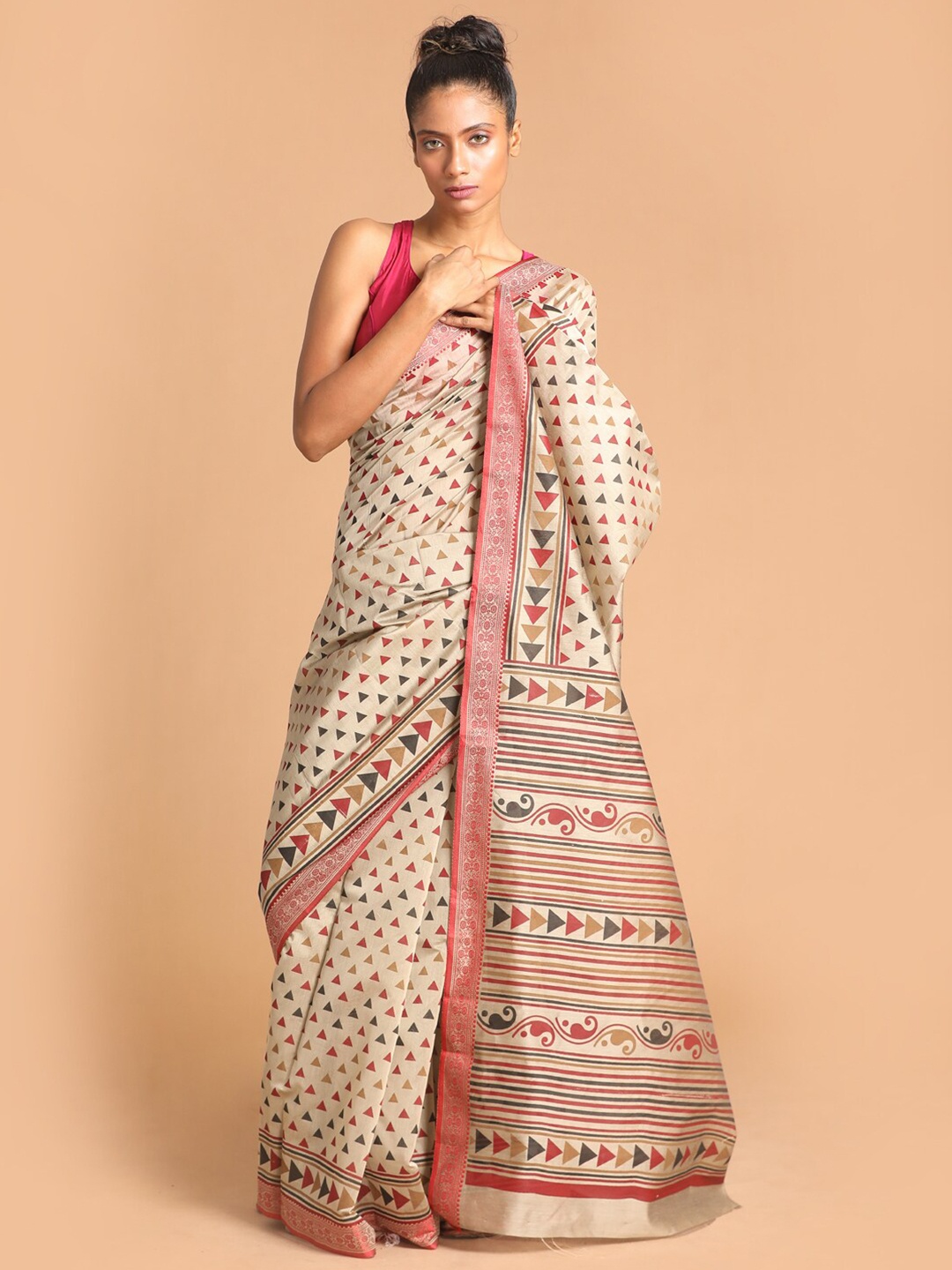 

Indethnic Maroon & Blue Printed Saree