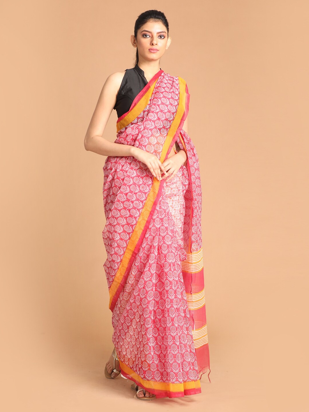 

Indethnic Women Maroon Printed Cotton Blend Saree