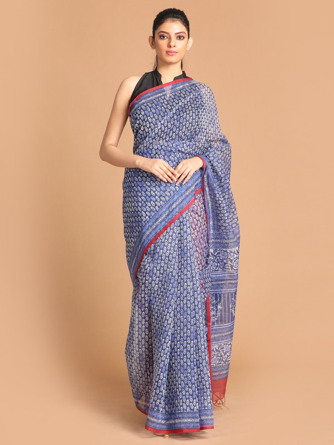 

Indethnic Blue Printed Saree