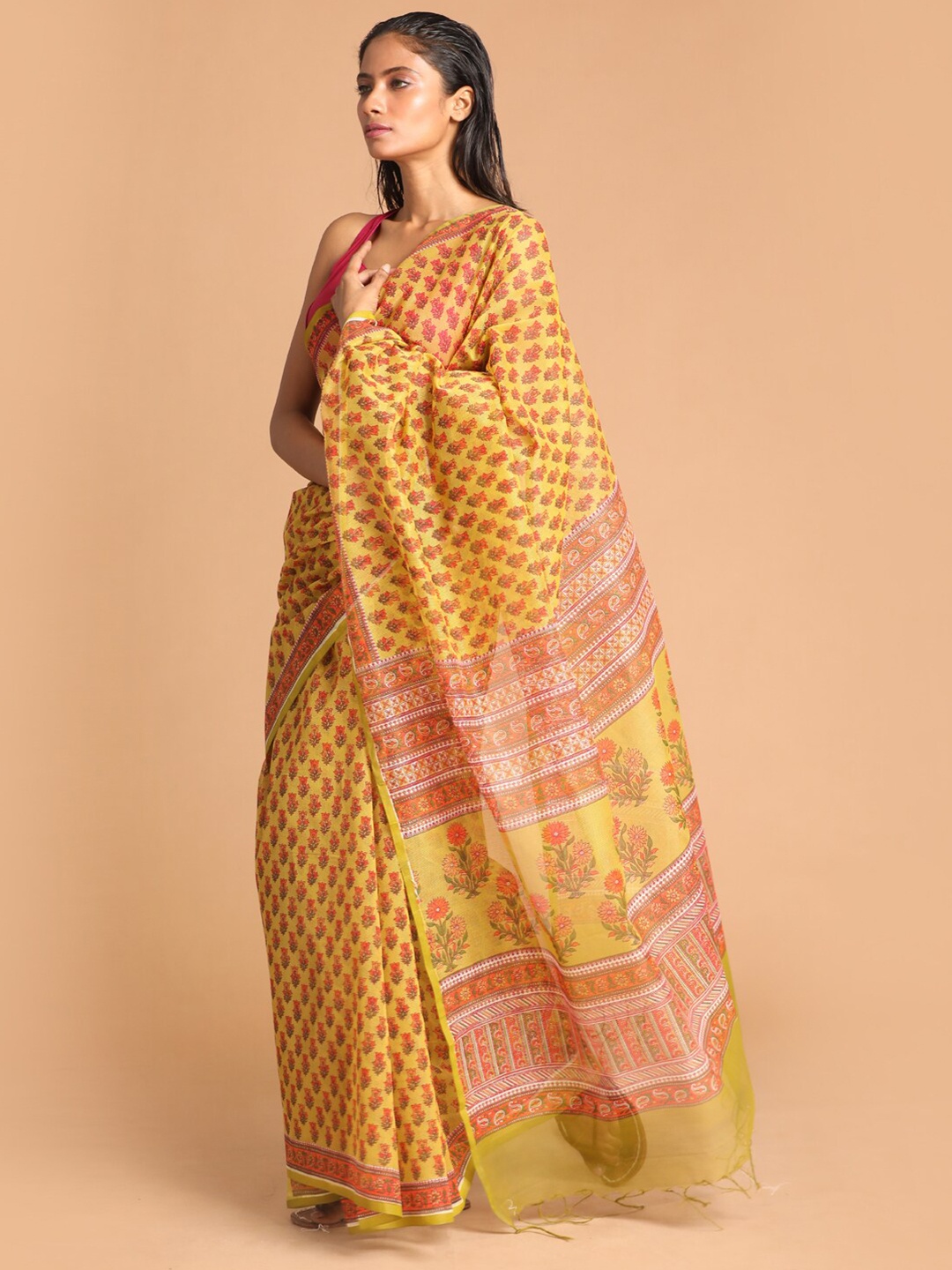 

Indethnic Olive Printed Saree