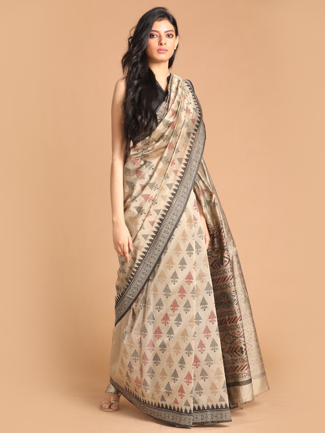 

Indethnic Black & Maroon Ethnic Motifs Saree