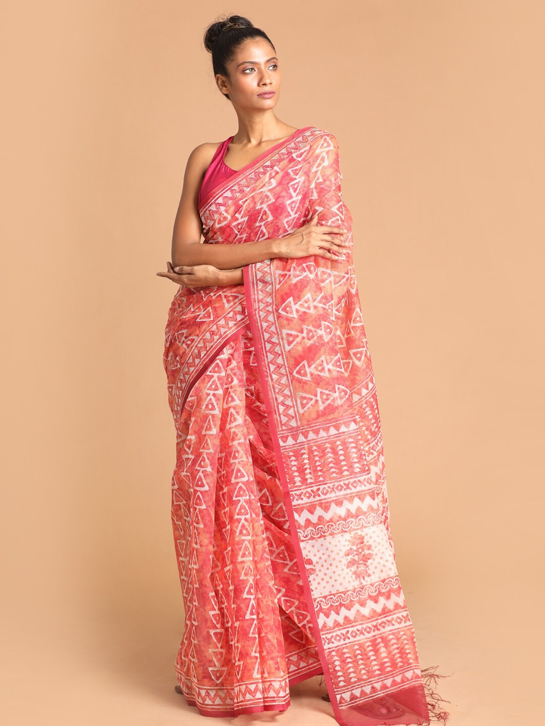 

Indethnic Maroon & White Supernet Saree