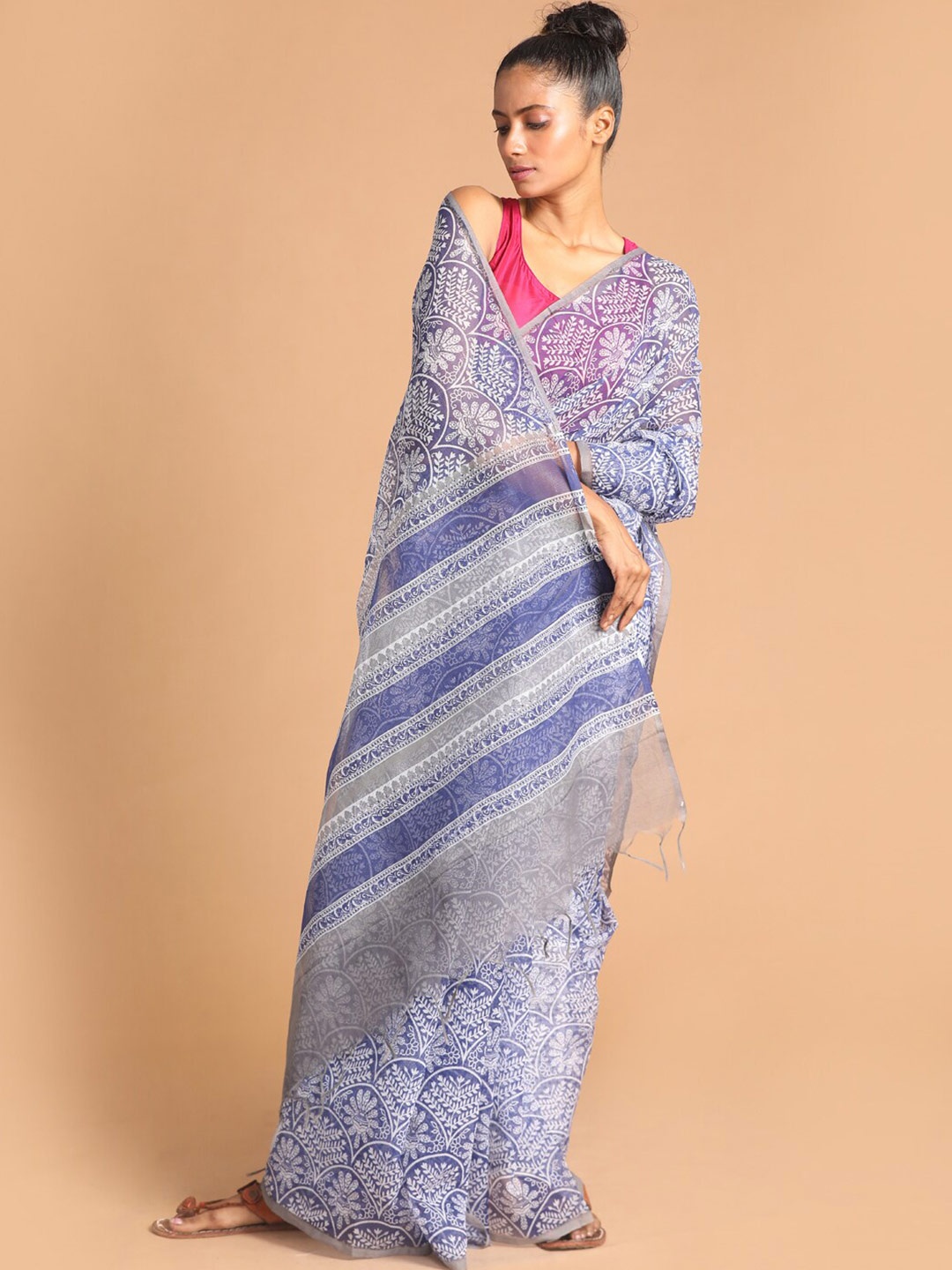 

Indethnic Blue Ethnic Motifs Supernet Saree