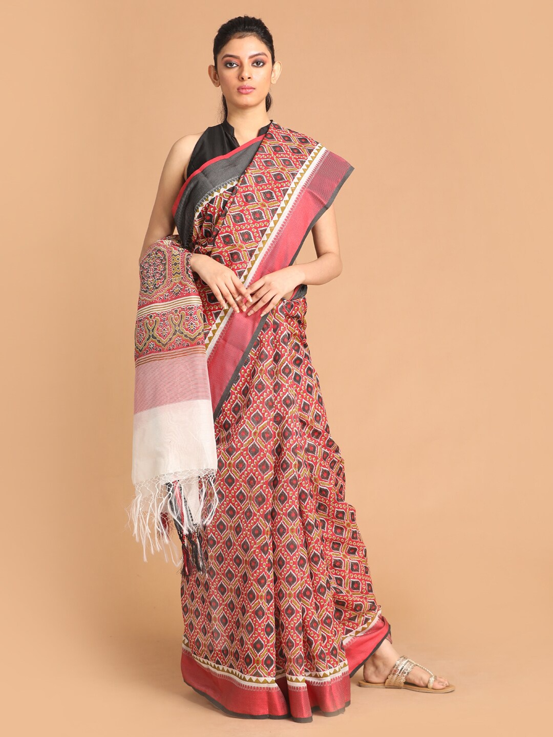 

Indethnic Maroon & Black Ethnic Motifs Patola Saree