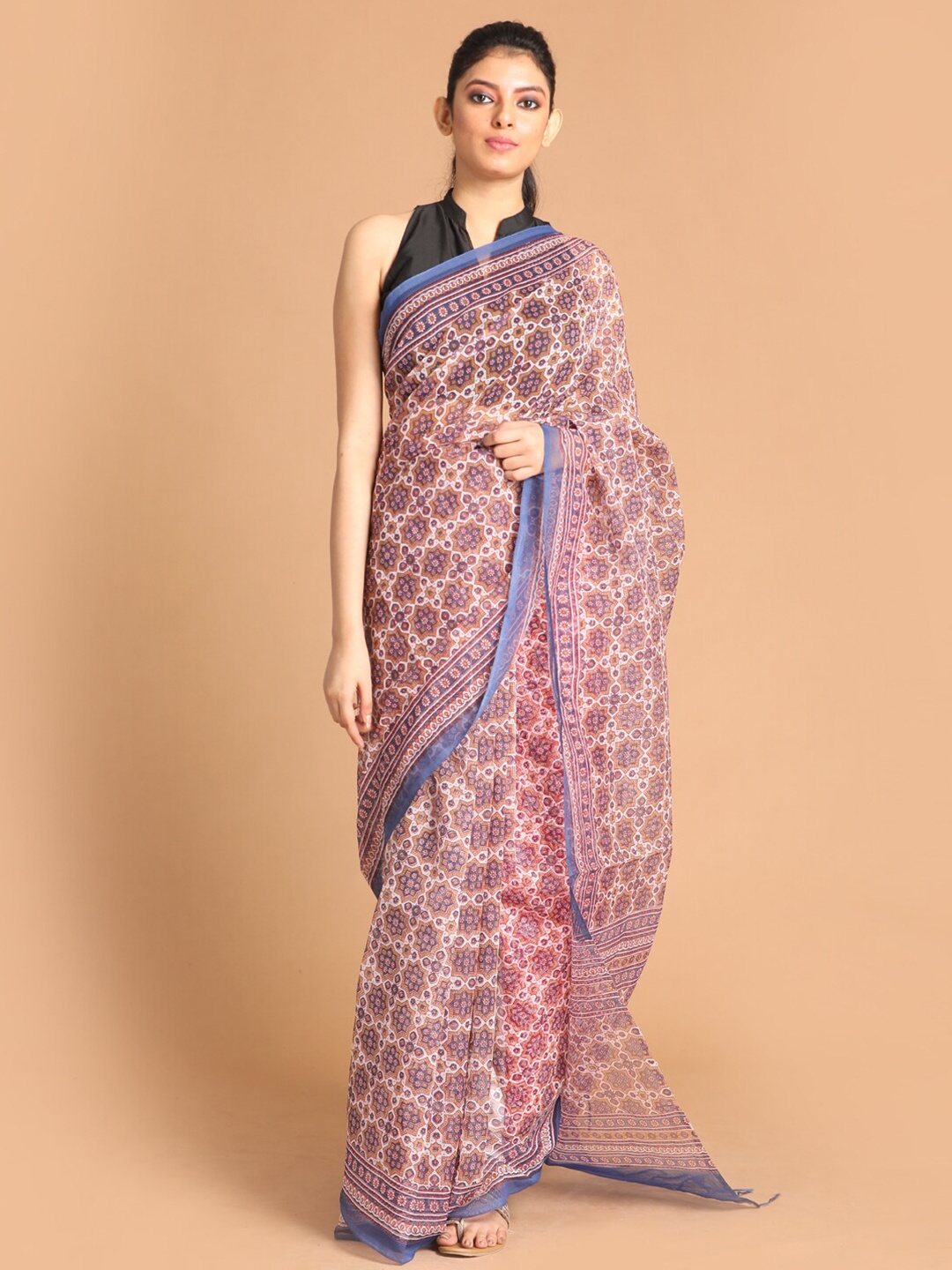 

Indethnic Blue Printed Saree