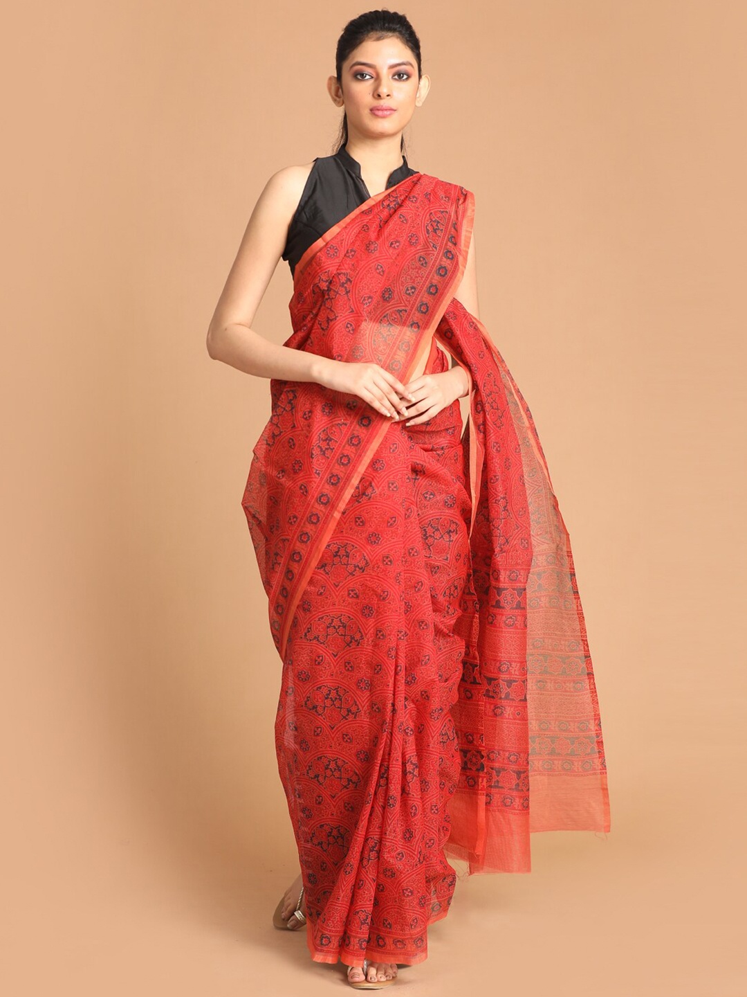 

Indethnic Rust Ethnic Motifs Supernet Saree