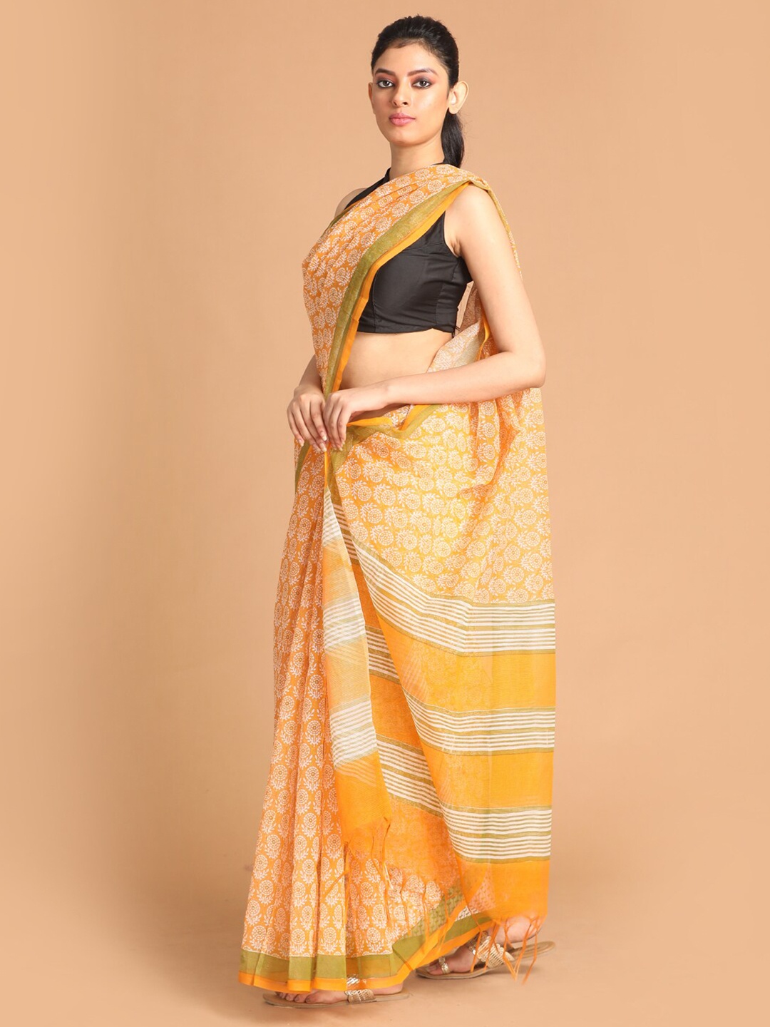 

Indethnic Yellow & White Ethnic Motifs Printed Saree