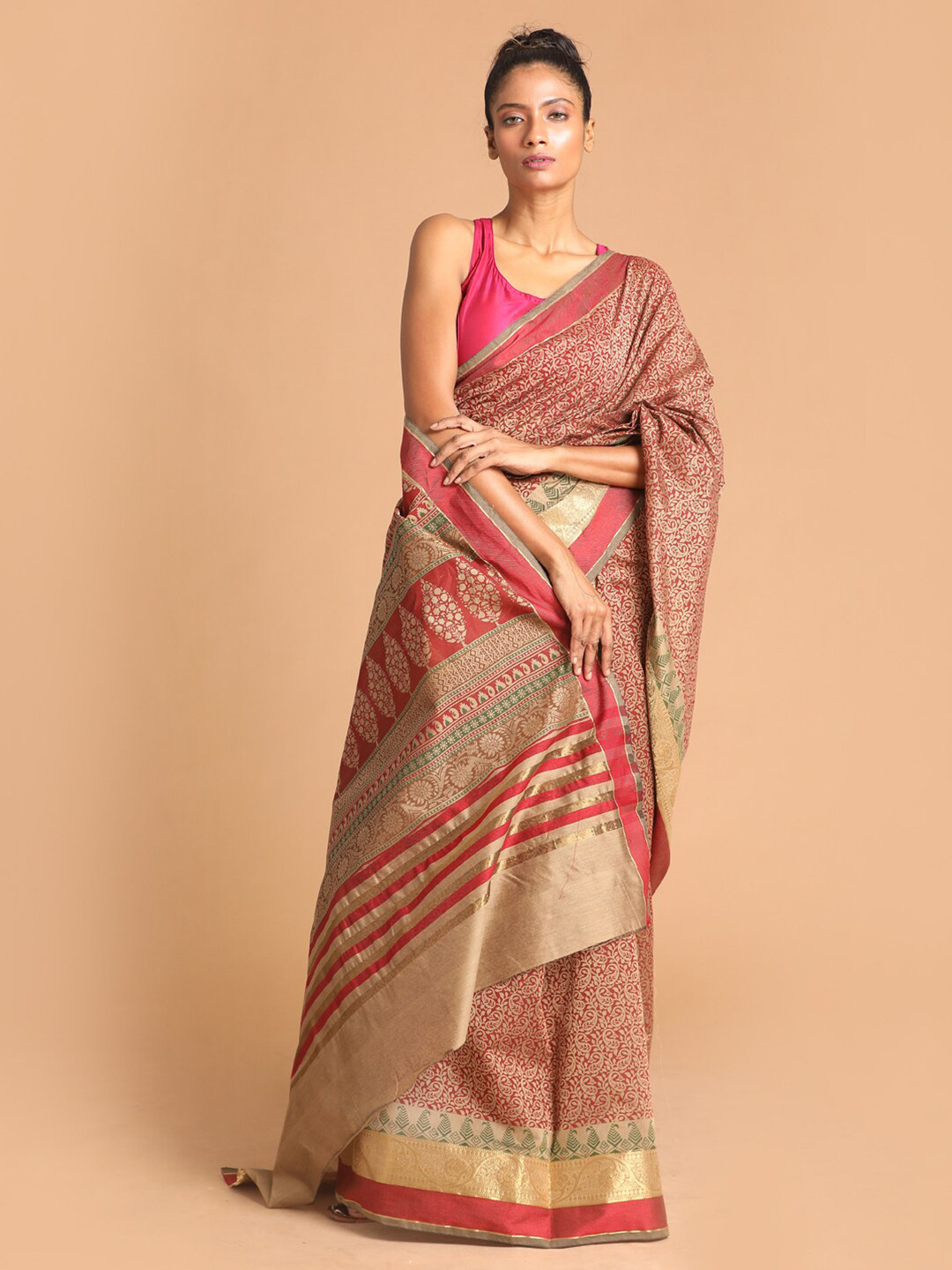 

Indethnic Maroon Printed Saree