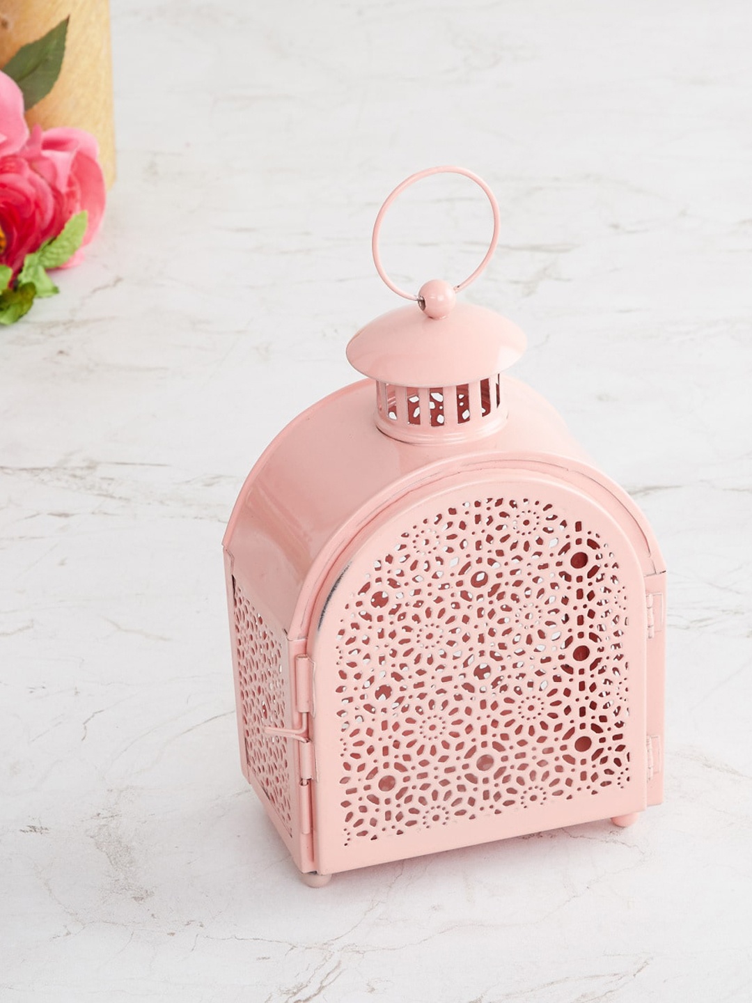 

Home Centre Peach-Toned Salsa Laos Metal Etched Lantern Showpiece
