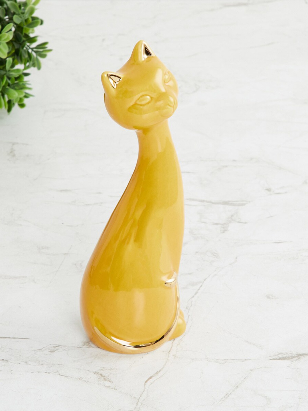 

Home Centre Yellow Solid Ceramic Cat Showpiece Figurine
