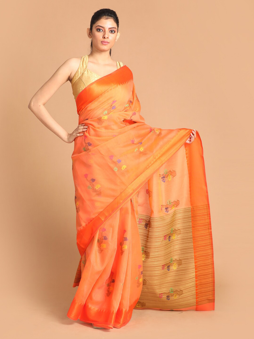 

Saranee Orange & Yellow Ethnic Motifs Saree