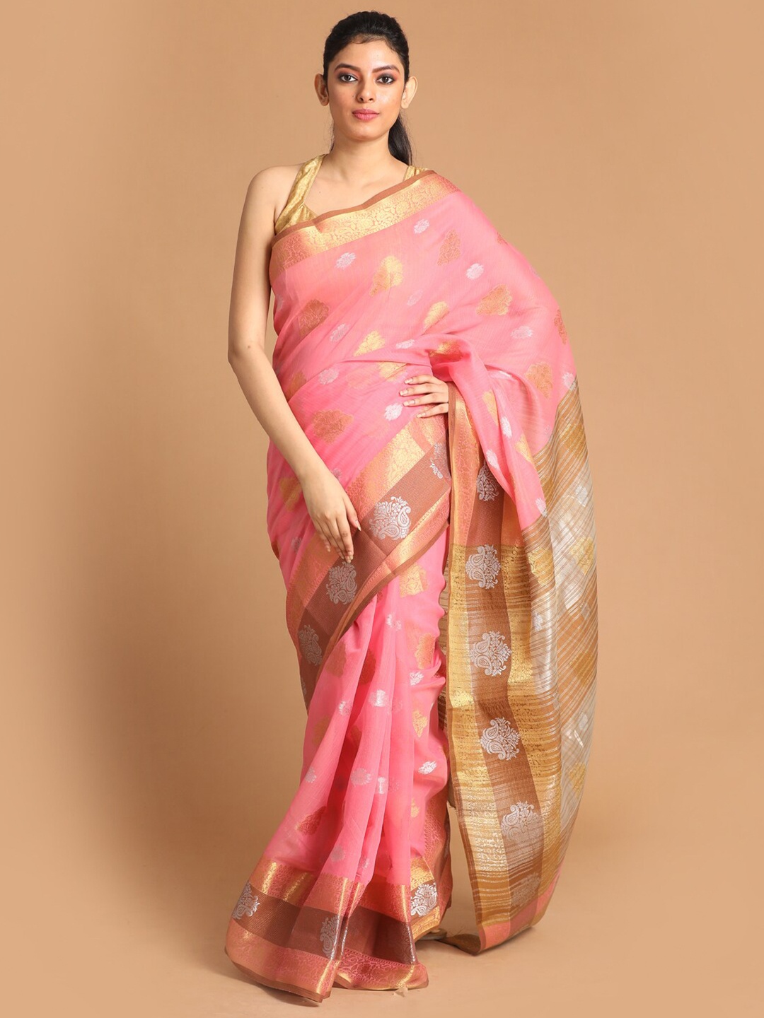 

Saranee Orange & Pink Ethnic Motifs Saree