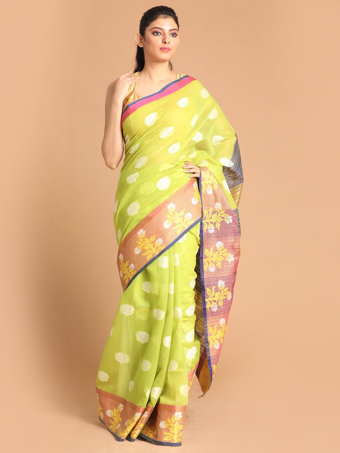 

Saranee Lime Green & Purple Woven Design Zari Saree